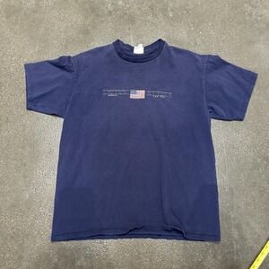Vintage USA Flag Shirt Mens XL Blue Tee Jays United States Patriotic 90s
